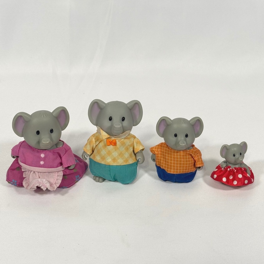 Li'l Woodzeez Elephant Family Kids Toy Set 4pc Grey Pink Orange Blue Figures